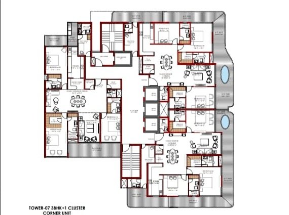 DKG Aveda Arenium Mohali Tower-07 3BHK+1 cluster corner unit floor plan