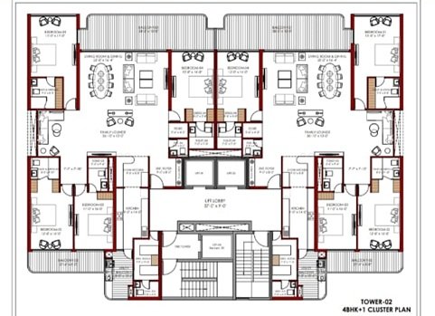 DKG Aveda Arenium Mohali Tower-02 4BHK+1 cluster floor plan